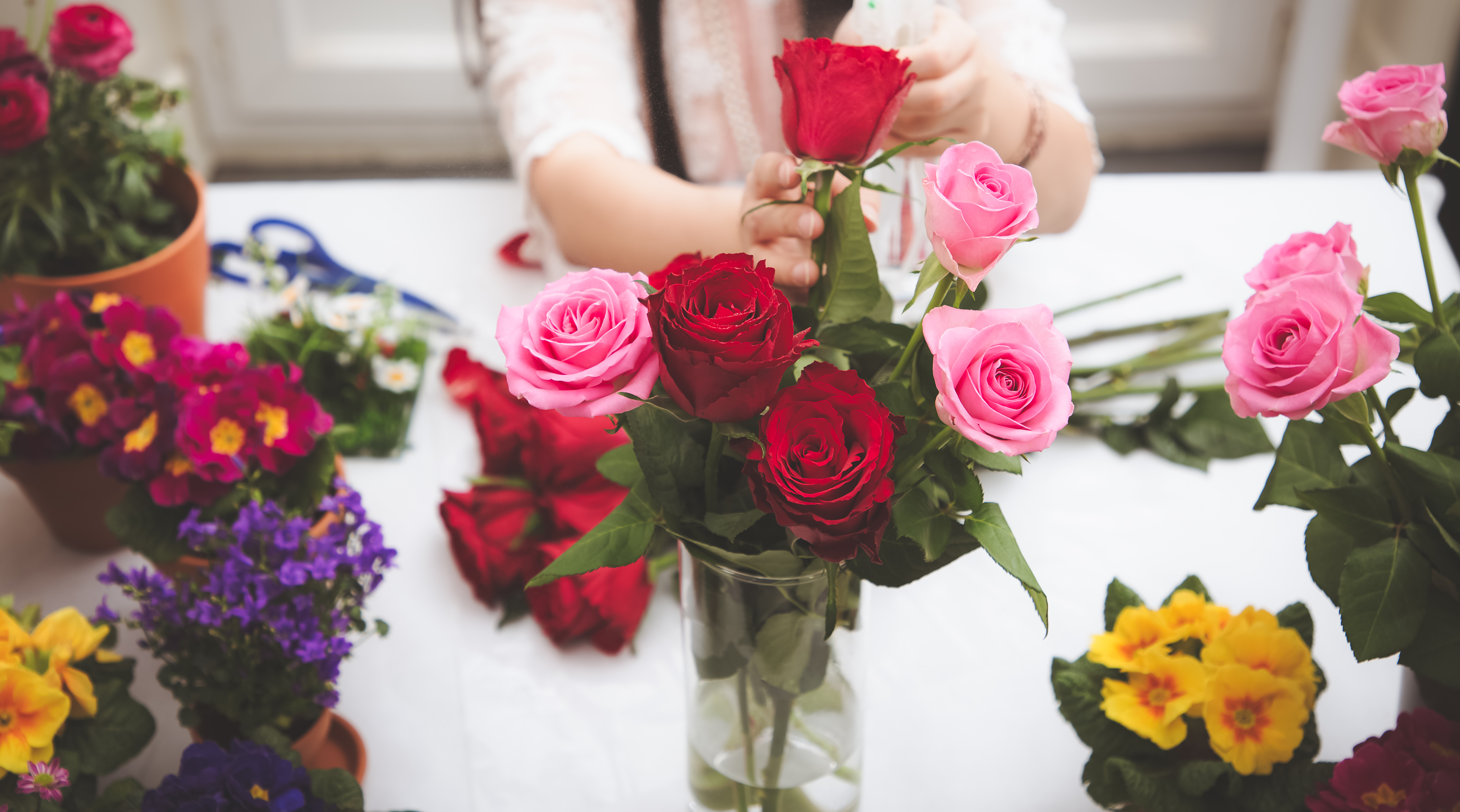 Florists arranging Valentine's Day Roses 